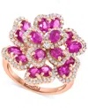 Effy Collection Effy Ruby (3-3/4 Ct. T.w.) & Diamond (5/8 Ct. T.w.) Flower Ring In 14k Rose Gold In Pink