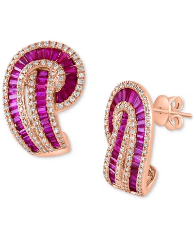 Effy Collection Effy Ruby (3-5/8 Ct. T.w.) & Diamond (1/2 Ct. T.w.) Swirl Drop Earrings In 14k Rose Gold In Pink