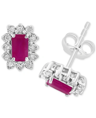 Effy Collection Effy Sapphire (3/4 Ct. T.w.) & Diamond (1/10 Ct. T.w.) Halo Stud Earrings In Gold Over Silver (avail In Ruby