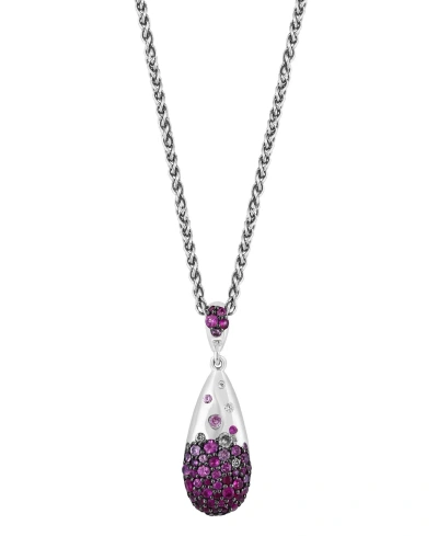 Effy Collection Effy Ruby (3/4 Ct. T.w.) & White Sapphire (3/8 Ct. T.w.) Ombre Cluster 18" Pendant Necklace In Sterl In Sterling Silver