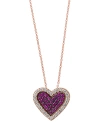 EFFY COLLECTION EFFY RUBY (3/8 CT. T.W.) & DIAMOND (1/3 CT. T.W.) HEART HALO CLUSTER 18" PENDANT NECKLACE IN 14K ROS