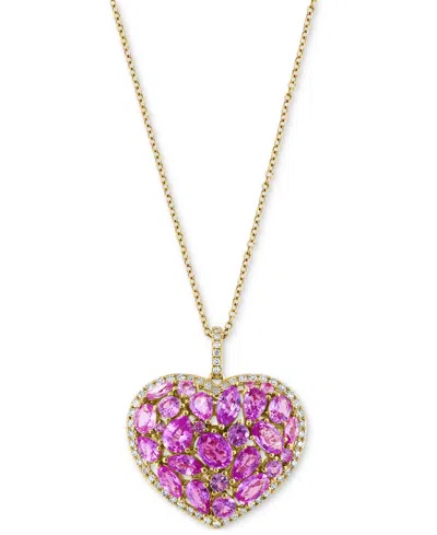 Effy Collection Effy Ruby (4-3/4 Ct. T.w.) & Diamond (1/3 Ct. T.w.) Heart 18" Pendant Necklace In 14k Gold In Pink Sapphire