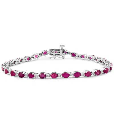 Effy Collection Effy Ruby (6-1/3 Ct. T.w.) & Diamond (1/20 Ct. T.w.) Link Bracelet In Sterling Silver In Red