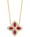 Effy Collection Effy Ruby (7/8 Ct. T.w.) & Diamond (1/4 Ct. T.w.) Flower 18" Pendant Necklace In 14k Gold In Gold