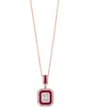 Effy Collection Effy Ruby (7/8 Ct. T.w.) & Diamond (5/8 Ct. T.w.) Baguette Cluster 18" Pendant Necklace In 14k Rose In Ruby