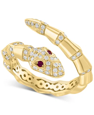 Effy Collection Effy Ruby Accent & Diamond (3/8 Ct. T.w.) Snake Wrap Ring In 14k Gold In Yellow Gol