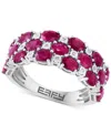 Effy Collection Effy Ruby & Diamond Cluster Ring In Sterling Silver (also Available In Emerald And Sapphire In Ruby