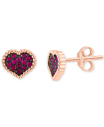 Effy Collection Effy Ruby Cluster Beaded Heart Stud Earrings (1/4 Ct. T.w.) In 14k Rose Gold