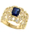 Effy Collection Effy Sapphire (1-1/2 Ct. T.w.) & Diamond (3/8 Ct. T.w.) Openwork Filigree Statement Ring In 14k Gold In Yellow Gol