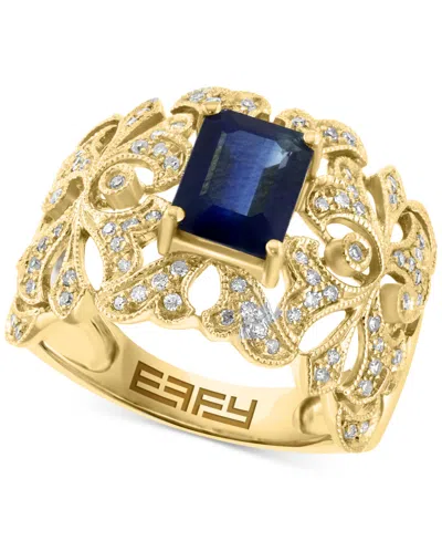 Effy Collection Effy Sapphire (1-1/2 Ct. T.w.) & Diamond (3/8 Ct. T.w.) Openwork Filigree Statement Ring In 14k Gold In Yellow Gol