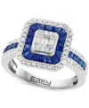 Effy Collection Effy Sapphire (1-1/20 Ct. T.w.) & Diamond (1/2 Ct. T.w.) Halo Cluster Ring In 14k White Gold In Brown
