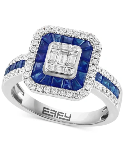 Effy Collection Effy Sapphire (1-1/20 Ct. T.w.) & Diamond (1/2 Ct. T.w.) Halo Cluster Ring In 14k White Gold
