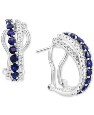 Effy Collection Effy Sapphire (1-1/3 Ct. T.w.) & Diamond (3/8 Ct. T.w.) Crossover Hoop Earrings In 14k White Gold