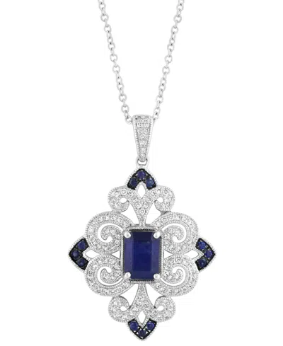 Effy Collection Effy Sapphire (1-1/6 Ct. T.w.) & Diamond (1/3 Ct. T.w.) Filigree 18" Pendant Necklace In Sterling Si
