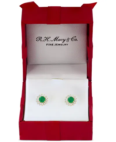 Effy Collection Effy Sapphire (1-1/6 Ct. T.w.) & Diamond (1/6 Ct. T.w.) Halo Stud Earrings In 14k White Gold Or Two In Emerald,two Tone Gold