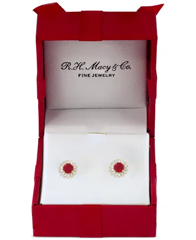 Effy Collection Effy Sapphire (1-1/6 Ct. T.w.) & Diamond (1/6 Ct. T.w.) Halo Stud Earrings In 14k White Gold Or Two In Ruby,two Tone Gold