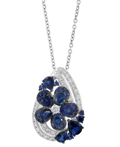 Effy Collection Effy Sapphire (1-7/8 Ct. T.w.) & Diamond (1/3 Ct. T.w.) Flower Pendant Necklace In 14k White Gold ,