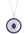 Effy Collection Effy Sapphire (1-7/8 Ct. T.w.) & Diamond (1/3 Ct. T.w.) Mandala Openwork 18" Pendant Necklace In Ste In Sapphire
