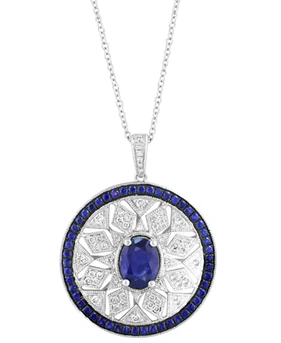 Effy Collection Effy Sapphire (1-7/8 Ct. T.w.) & Diamond (1/3 Ct. T.w.) Mandala Openwork 18" Pendant Necklace In Ste