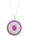 Effy Collection Effy Sapphire (1-7/8 Ct. T.w.) & Diamond (1/3 Ct. T.w.) Mandala Openwork 18" Pendant Necklace In Ste In Ruby