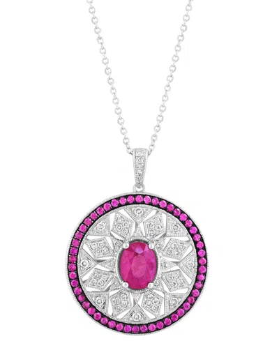 Effy Collection Effy Sapphire (1-7/8 Ct. T.w.) & Diamond (1/3 Ct. T.w.) Mandala Openwork 18" Pendant Necklace In Ste In Ruby