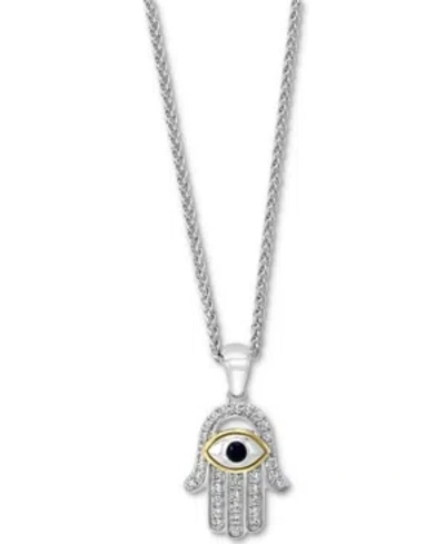 Effy Collection Effy Sapphire (1/10 Ct. T.w.) & Diamond (1/5 Ct. T.w.) Hamsa Hand 18" Pendant Necklace In Sterling S In Blue