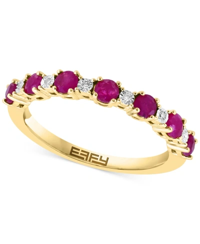 Effy Collection Effy Sapphire (1/2 Ct. T.w.) & Diamond Accent Stack Ring In Gold-plated Sterling Silver (also Availa In Ruby