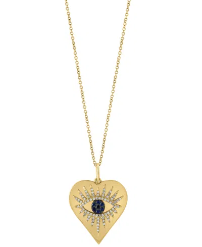Effy Collection Effy Sapphire (1/20 Ct. T.w.) & Diamond (1/4 Ct. T.w.) Evil Eye Heart 18" Pendant Necklace In 14k Go In Brown