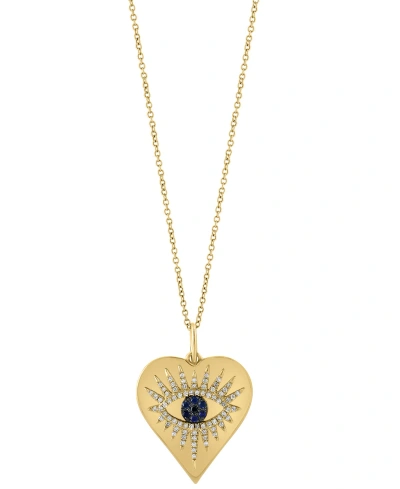 Effy Collection Effy Sapphire (1/20 Ct. T.w.) & Diamond (1/4 Ct. T.w.) Evil Eye Heart 18" Pendant Necklace In 14k Go In K Gold