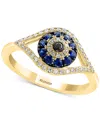 Effy Collection Effy Sapphire (1/4 Ct. T.w.) And Diamond (1/6 Ct. T.w.) Evil Eye Ring In 14k White Or Yellow Gold