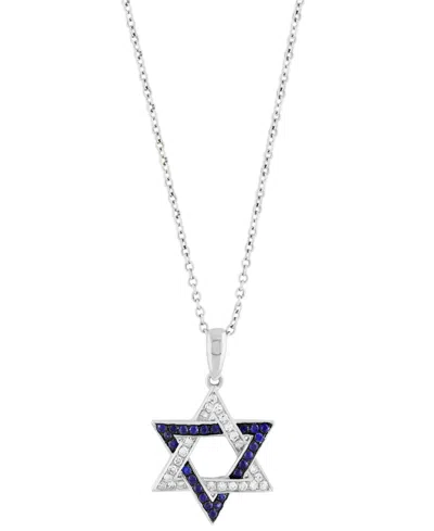 Effy Collection Effy Sapphire (1/6 Ct. T.w.) & Diamond (1/8 Ct. T.w.) Star Of David Pendant Necklace In 14k Gold, 18 In White Gold,sapphire