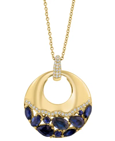 Effy Collection Effy Sapphire (2-1/3 Ct. T.w.) & Diamond (1/6 Ct. T.w.) 18" Pendant Necklace In 14k Yellow Gold In Blue