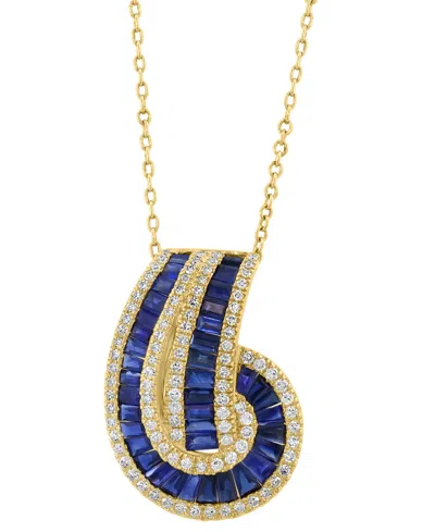 Effy Collection Effy Sapphire (2-1/3 Ct. T.w.) & Diamond (3/8 Ct. T.w.) Baguette Knot 18" Pendant Necklace In 14k Go