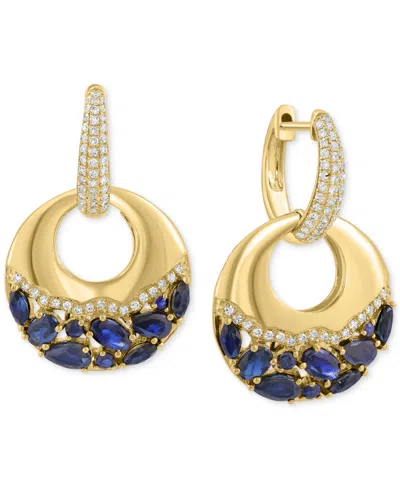 Effy Collection Effy Sapphire (2-3/4 Ct. T.w.) & Diamond (3/8 Ct. T.w.) Charm Hoop Earrings In 14k Yellow Gold In Blue