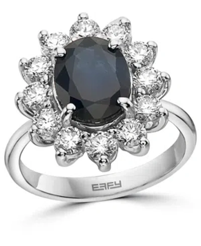 Effy Collection Effy Sapphire (2-7/8 Ct. T.w.) & Diamond (1-3/8 Ct. T.w.) Halo Statement Ring In 14k White Gold