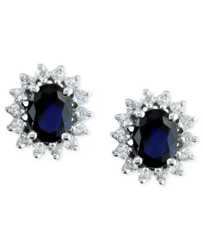 Effy Collection Effy Sapphire (2-7/8 Ct. T.w.) & Diamond (5/8 Ct. T.w.) Halo Stud Earrrings In 14k Gold (also Availa In Blue