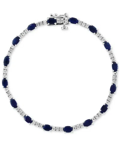 Effy Collection Effy Sapphire (3-1/20 Ct. T.w.) & Diamond (1/5 Ct. T.w.) Tennis Bracelet In Sterling Silver In Blue