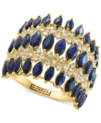 Effy Collection Effy Sapphire (3-5/8 Ct. T.w.) & Diamond (5/8 Ct. T.w.) Crown Inspired Statement Ring In 14k Gold In Blue