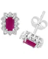 Effy Collection Effy Sapphire (3/4 Ct. T.w.) & Diamond (1/10 Ct. T.w.) Halo Stud Earrings In Gold Over Silver (avail In Ruby
