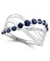 Effy Collection Effy Sapphire (3/4 Ct. T.w.) & Diamond (1/20 Ct. T.w.) Multirow Crossover Statement Ring In 14k Whit In White Gold