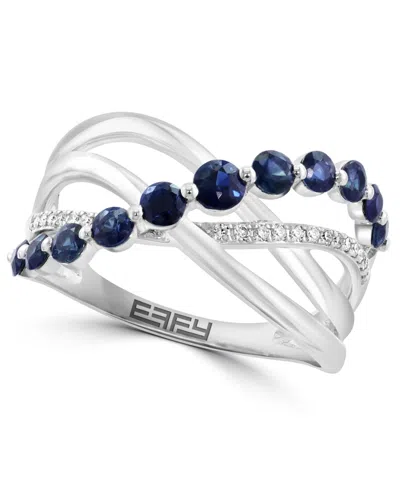Effy Collection Effy Sapphire (3/4 Ct. T.w.) & Diamond (1/20 Ct. T.w.) Multirow Crossover Statement Ring In 14k Whit In White Gold