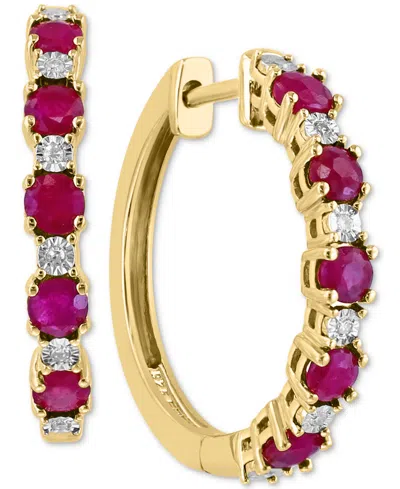 Effy Collection Effy Sapphire (3/4 Ct. T.w.) & Diamond Accent Small Hoop Earrings In 14k Gold-plated Sterling Silver In Ruby