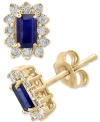 EFFY COLLECTION EFFY SAPPHIRE (3/4 CT. T.W.) & DIAMOND (1/10 CT. T.W.) HALO STUD EARRINGS IN GOLD-PLATED STERLING SI