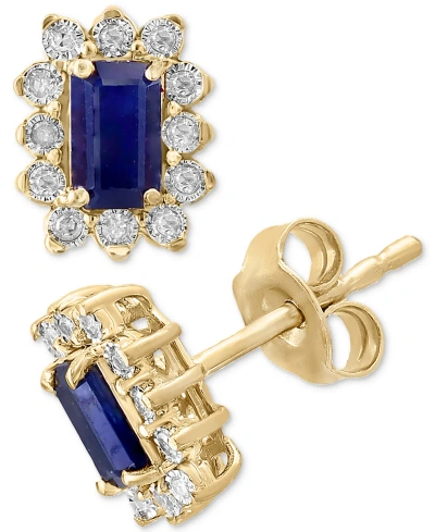 Effy Collection Effy Sapphire (3/4 Ct. T.w.) & Diamond (1/10 Ct. T.w.) Halo Stud Earrings In Gold-plated Sterling Si In Yellow Gol