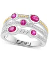 Effy Collection Effy Sapphire (5/8 Ct. T.w.) & Diamond (1/10 Ct. T.w.) Triple-row Ring In Sterling Silver (also In R