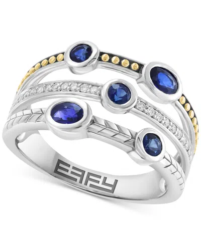 Effy Collection Effy Sapphire (5/8 Ct. T.w.) & Diamond (1/10 Ct. T.w.) Triple-row Ring In Sterling Silver (also In R In Metallic