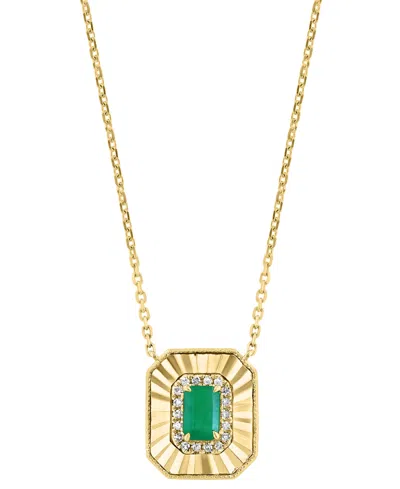 Effy Collection Effy Sapphire (5/8 Ct. T.w.) & Diamond (1/10 Ct. T.w.) Octagon Disc Pendant Necklace In 14k Gold, 17 In Emerald