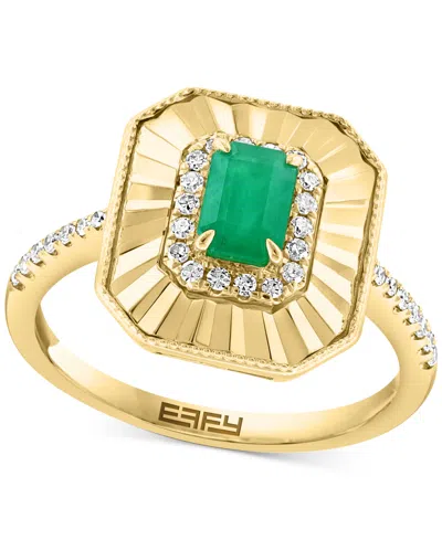 Effy Collection Effy Sapphire (5/8 Ct. T.w.) & Diamond (1/5 Ct. T.w.) Disc Ring In 14k Gold In Emerald