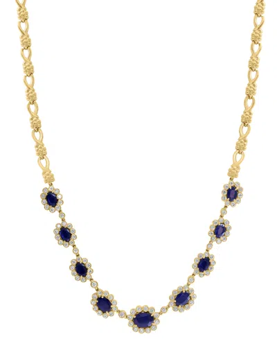 Effy Collection Effy Sapphire (6-3/4 Ct. T.w.) & Diamond (2-1/10 Ct. T.w.) Graduated Halo 18" Collar Necklace In 14k