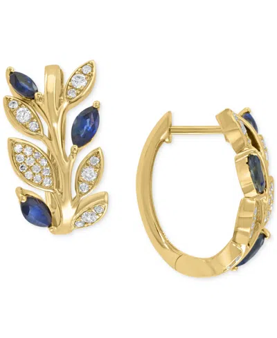 Effy Collection Effy Sapphire (7/8 Ct. T.w.) & Diamond (1/3 Ct. T.w.) Small Hoop Earrings In 14k Gold, 0.75"